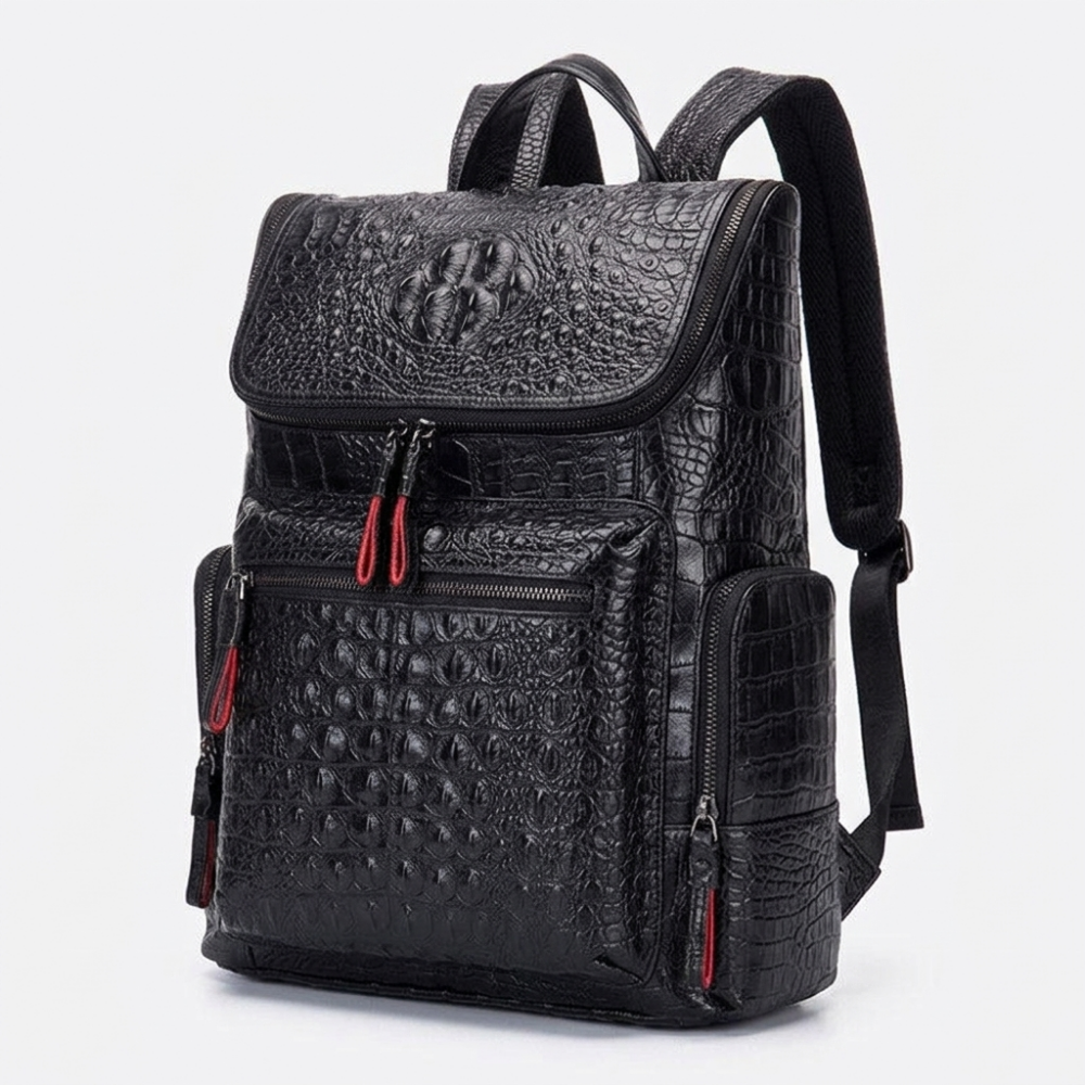 Blackreach – Leather Backpack — Crocodile Black Red