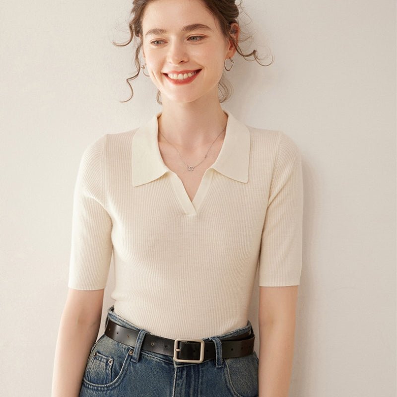 Elise - Worsted Wool Polo Knit - Hilltop Nord