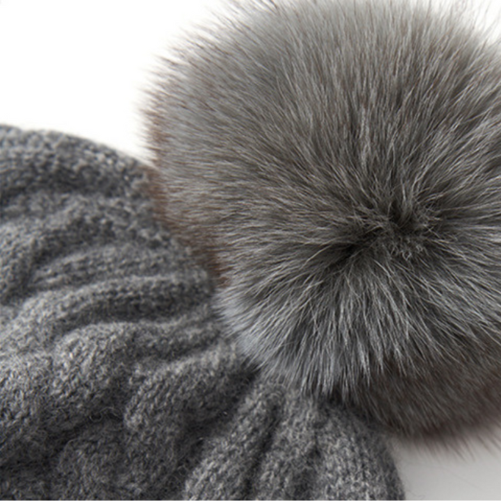 Avera Pom - Cashmere Cable Knit Beanie