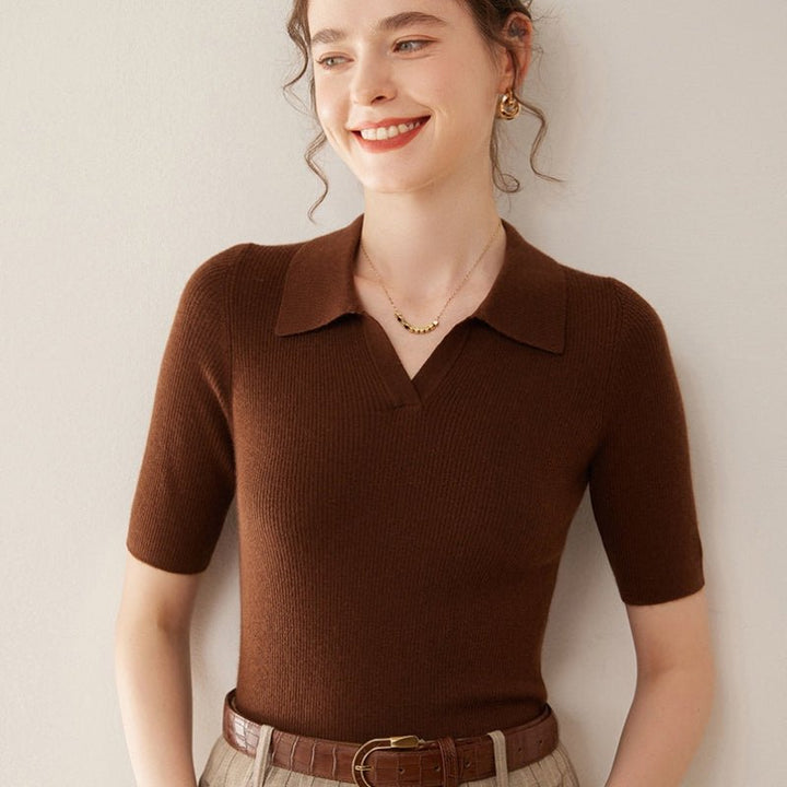 Elise - Worsted Wool Polo Knit - Hilltop Nord