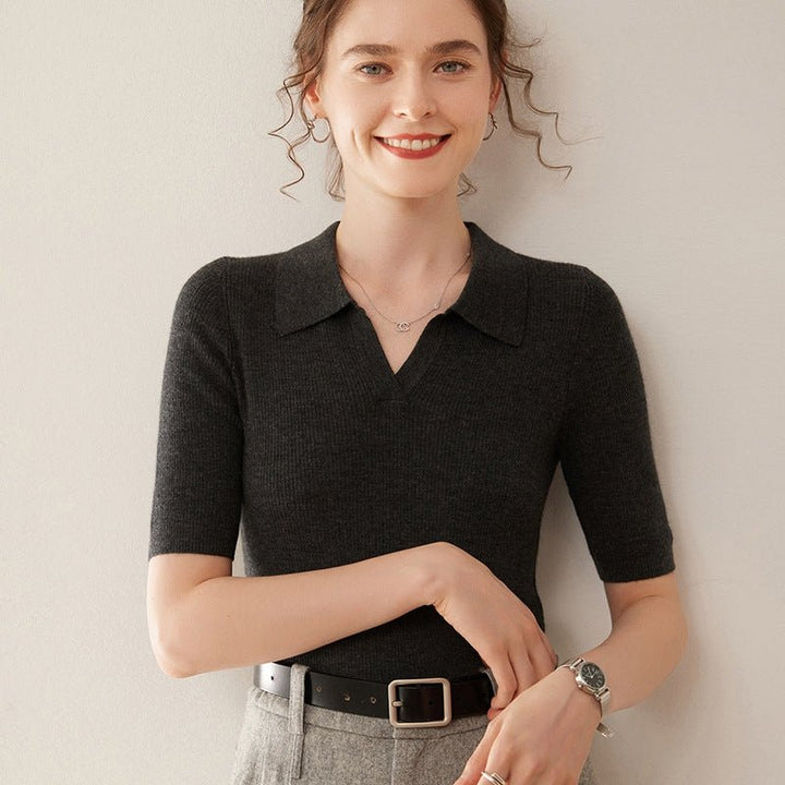 Elise - Worsted Wool Polo Knit - Hilltop Nord