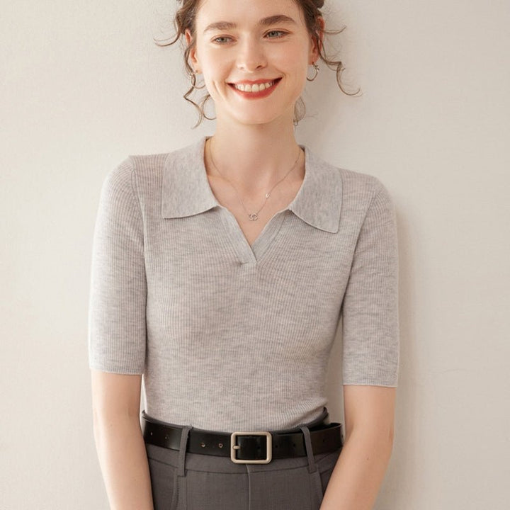 Elise - Worsted Wool Polo Knit - Hilltop Nord