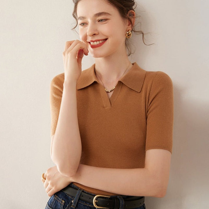 Elise - Worsted Wool Polo Knit - Hilltop Nord