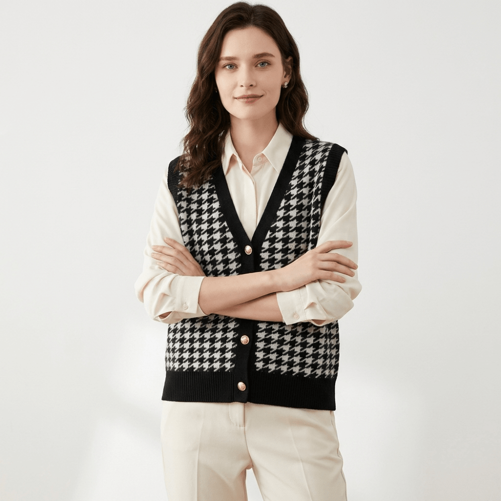 Harper - Cashmere Wool Houndstooth Vest - Hilltop Nord