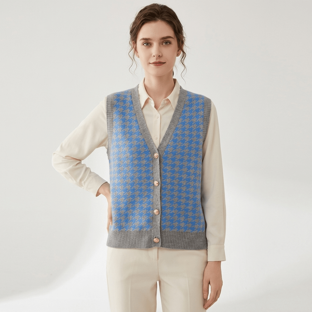 Harper - Cashmere Wool Houndstooth Vest - Hilltop Nord