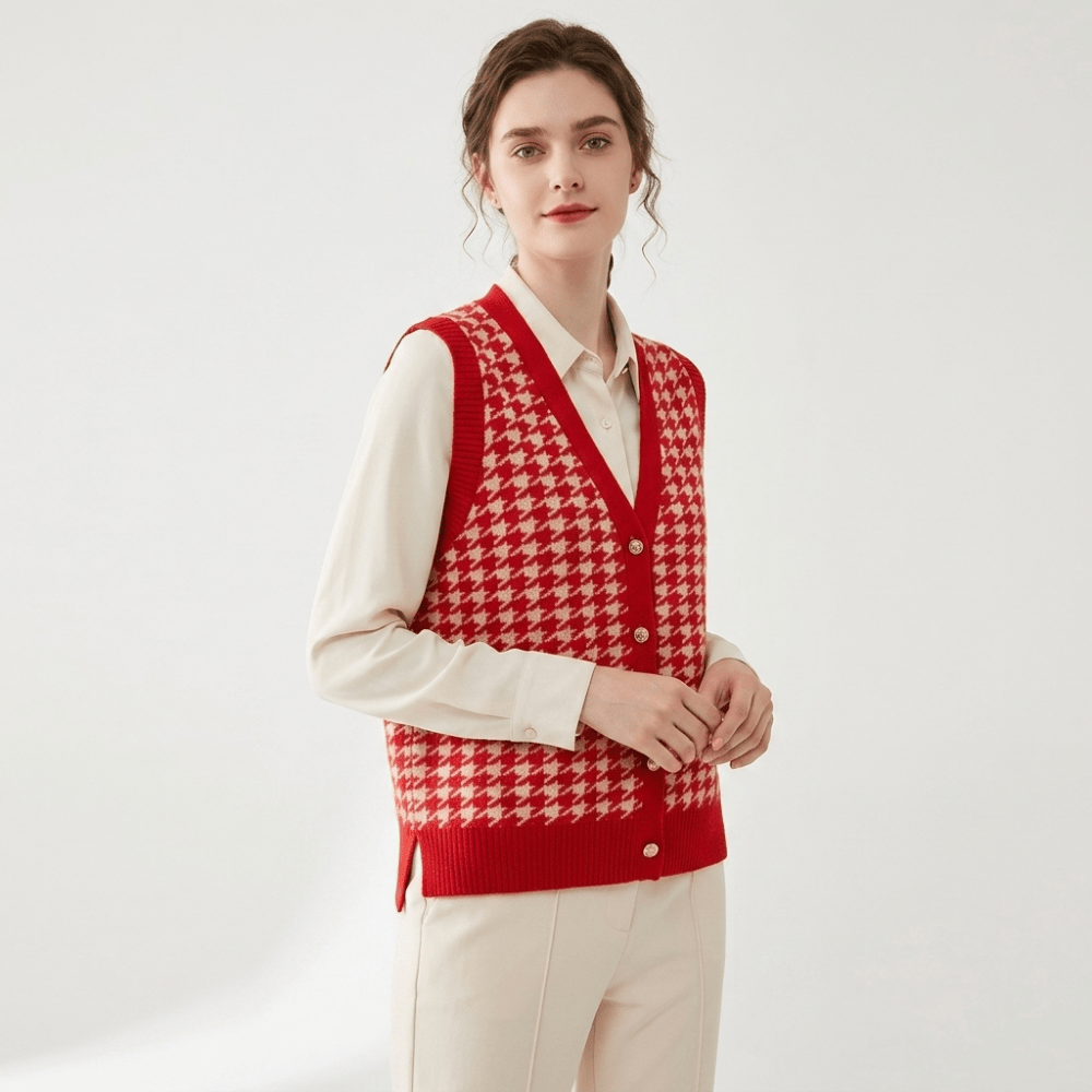 Harper - Cashmere Wool Houndstooth Vest - Hilltop Nord