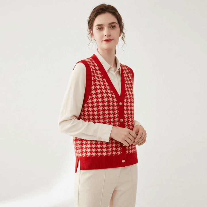 Harper - Cashmere Wool Houndstooth Vest - Hilltop Nord