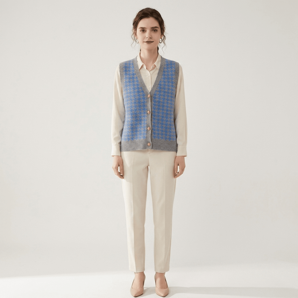 Harper - Cashmere Wool Houndstooth Vest - Hilltop Nord
