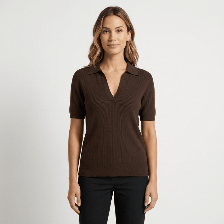 Elise - Worsted Wool Polo Knit - Hilltop Nord