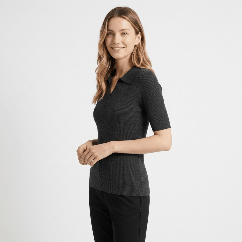 Elise - Worsted Wool Polo Knit - Hilltop Nord