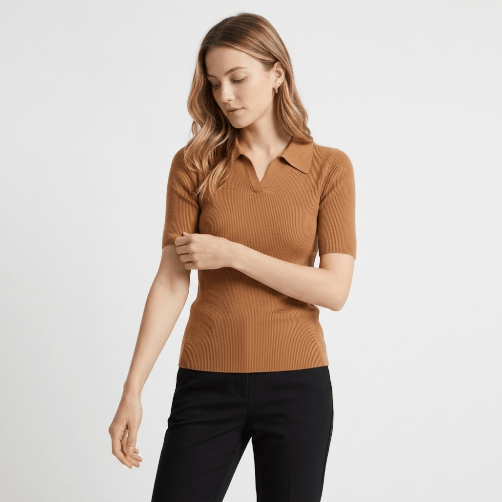 Elise - Worsted Wool Polo Knit - Hilltop Nord