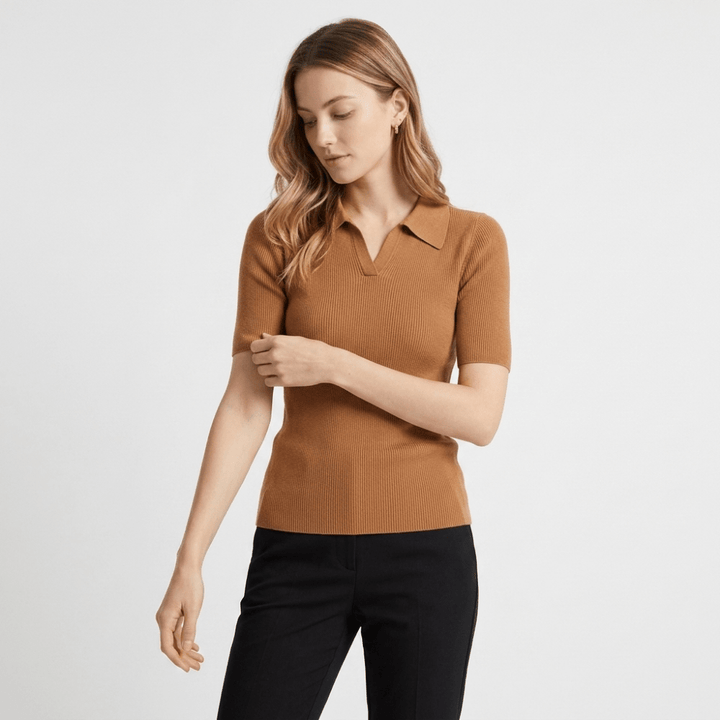 Elise - Worsted Wool Polo Knit - Hilltop Nord
