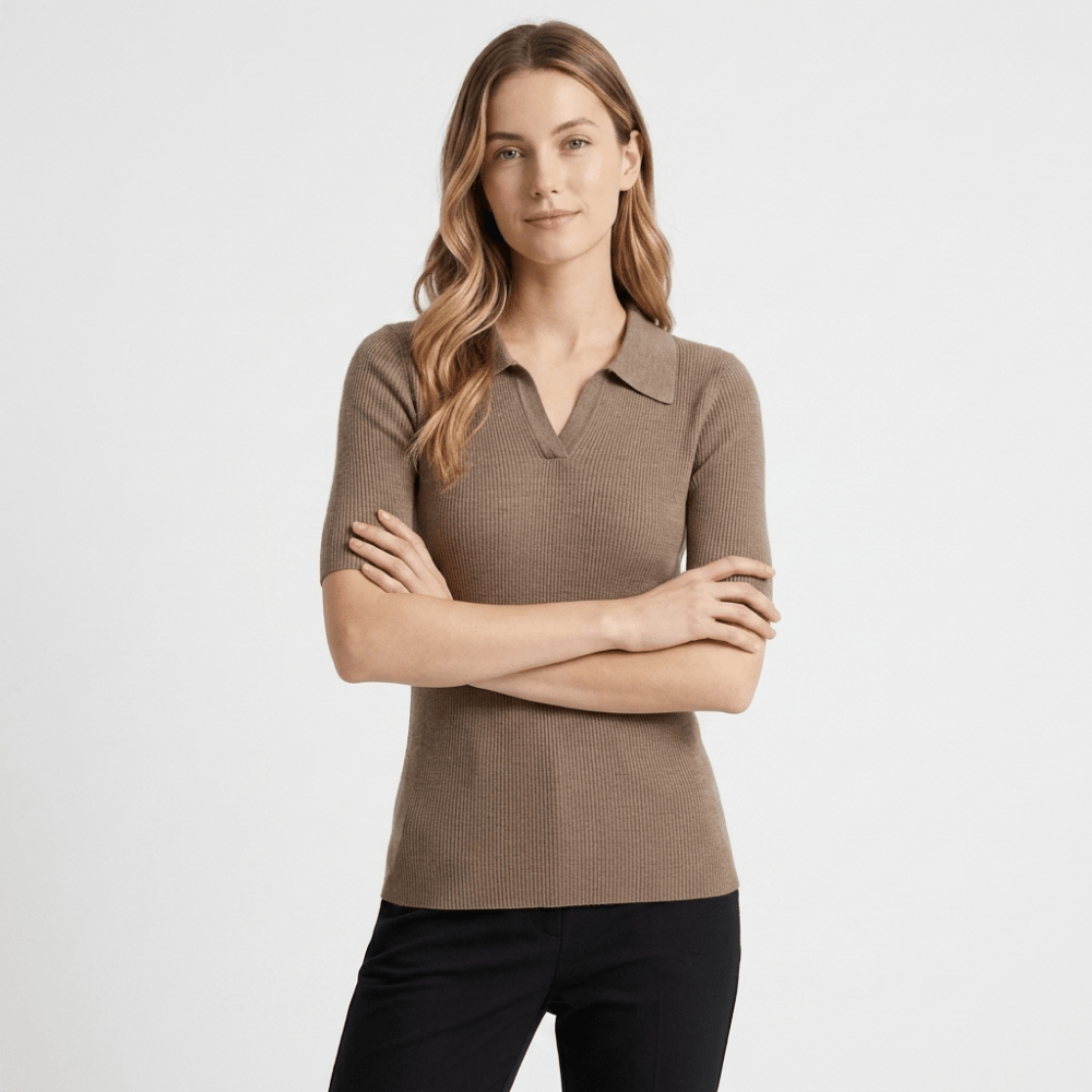 Elise - Worsted Wool Polo Knit - Hilltop Nord