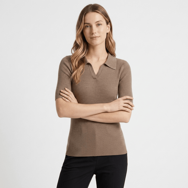 Elise - Worsted Wool Polo Knit - Hilltop Nord