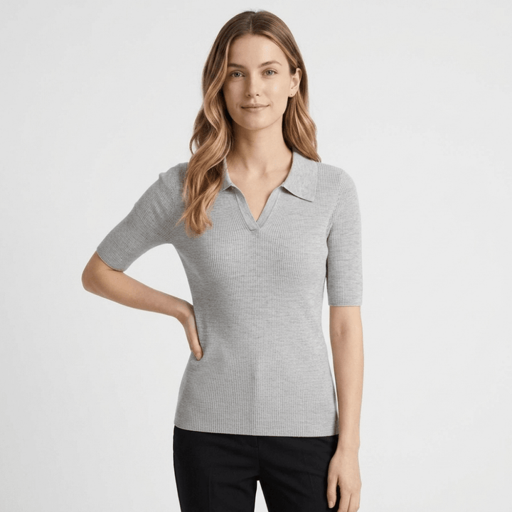 Elise - Worsted Wool Polo Knit - Hilltop Nord