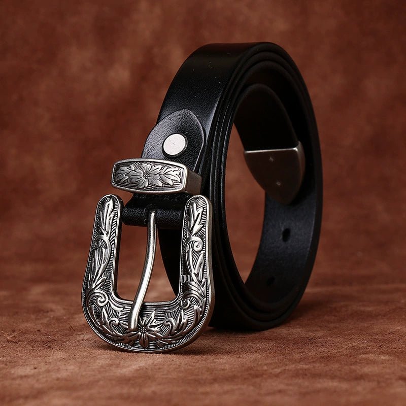 Galloway – Engraved Buckle Leather Belt - Hilltop Nord