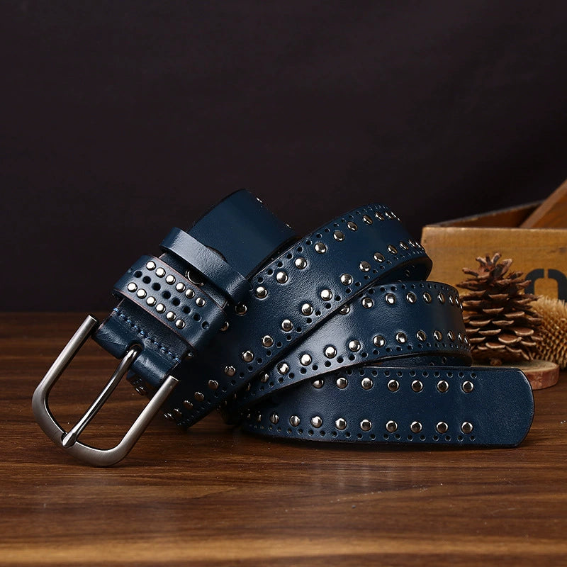Rookstone – Studded Pin Buckle Leather Belt — Navy