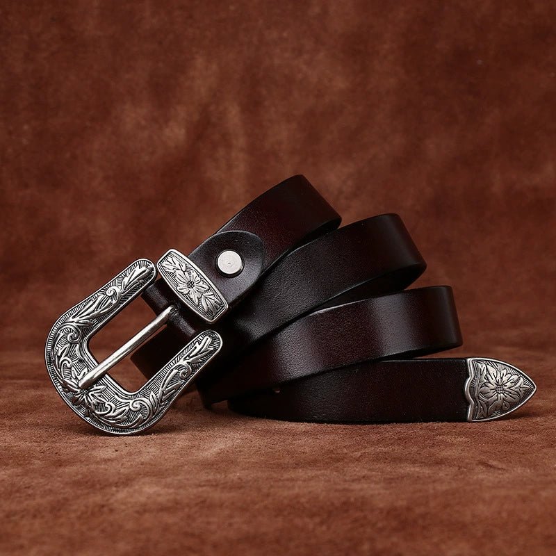 Galloway – Engraved Buckle Leather Belt - Hilltop Nord
