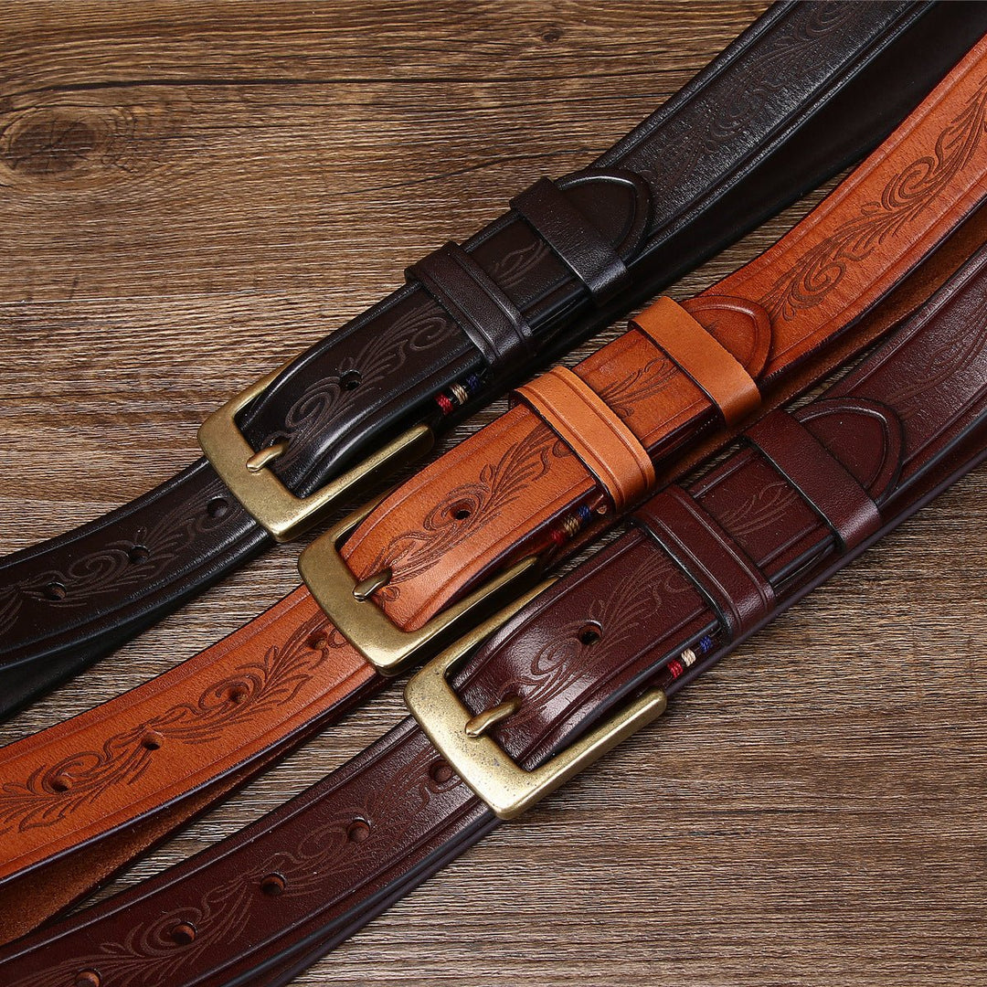 Bancroft – Engraved Copper Leather Belt - Hilltop Nord