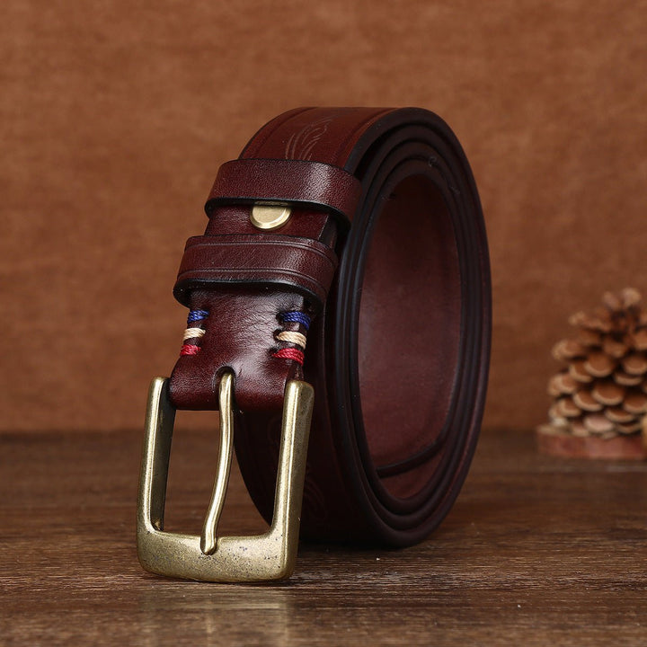 Bancroft – Engraved Copper Leather Belt - Hilltop Nord