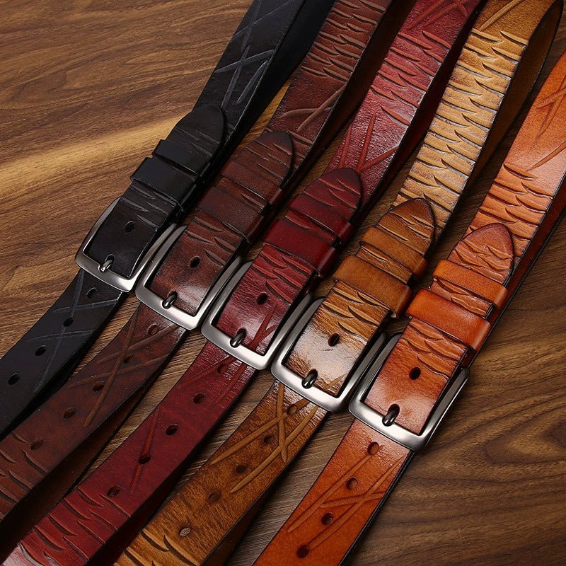 Cragford – Embossed Pin Buckle Leather Belt - Hilltop Nord