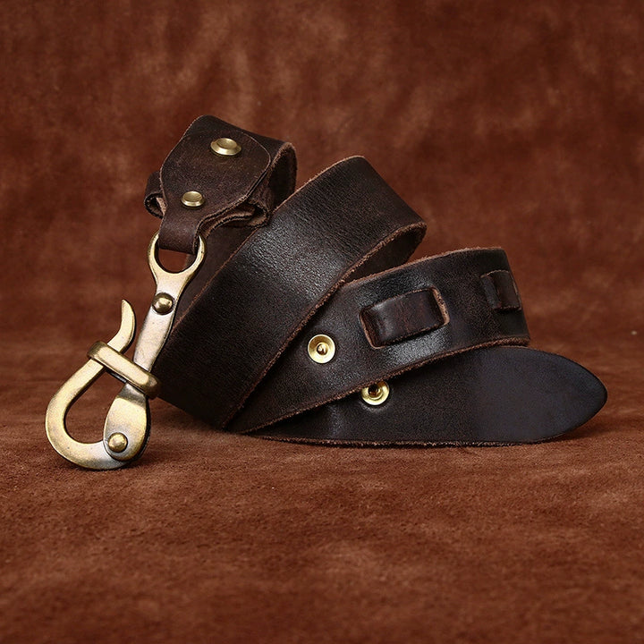 Brasswood – Retro Lock Buckle Leather Belt — Dark Brown
