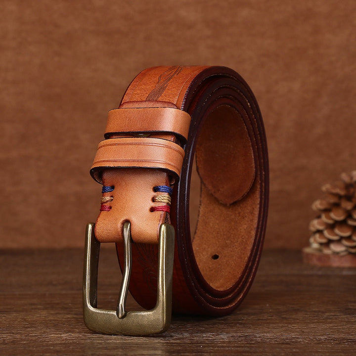 Bancroft – Engraved Copper Leather Belt - Hilltop Nord