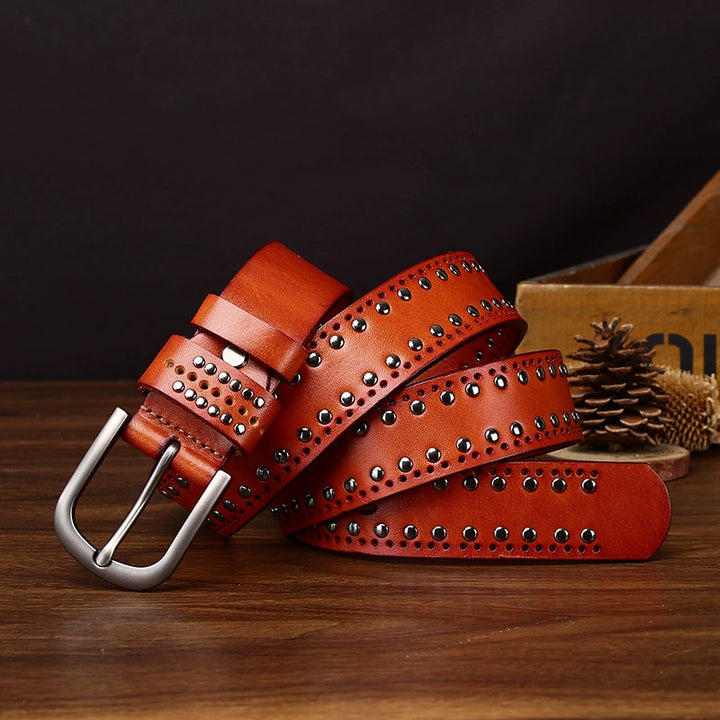 Rookstone – Studded Pin Buckle Leather Belt — Tan