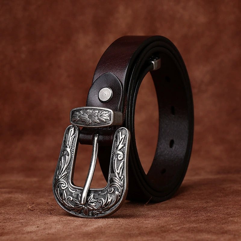 Galloway – Engraved Buckle Leather Belt - Hilltop Nord