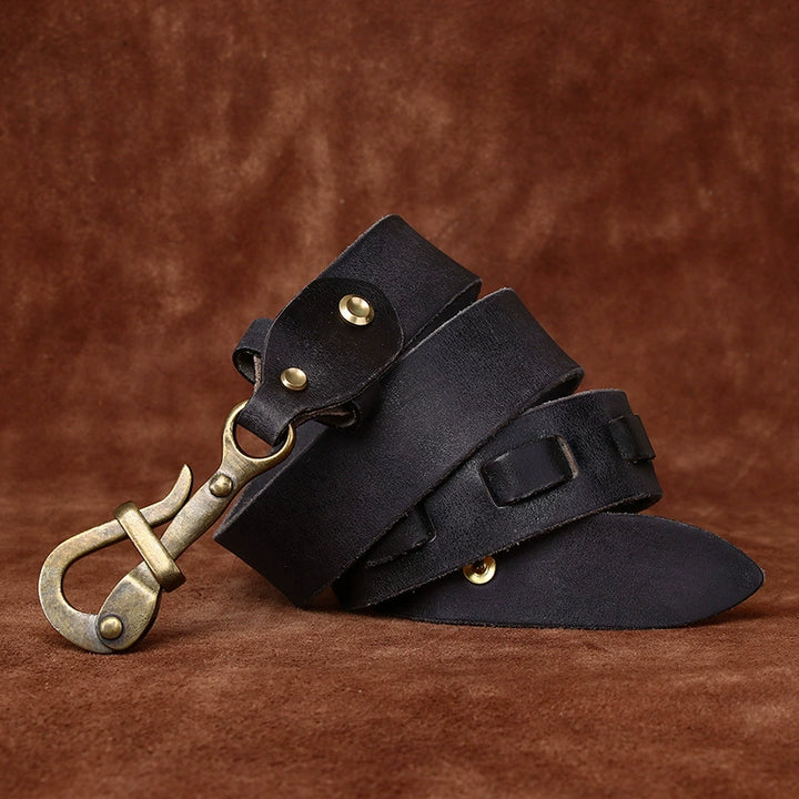 Brasswood – Retro Lock Buckle Leather Belt — Black