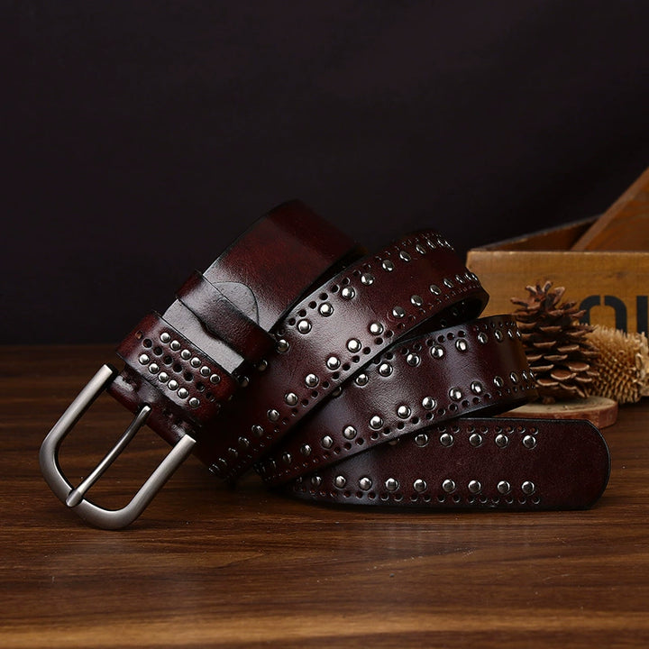 Rookstone – Studded Pin Buckle Leather Belt — Dark Brown