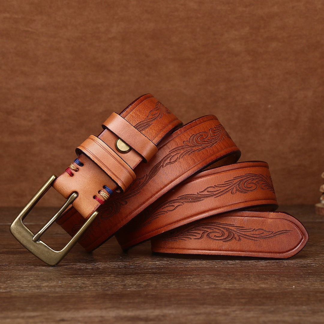 Bancroft – Engraved Copper Leather Belt - Hilltop Nord