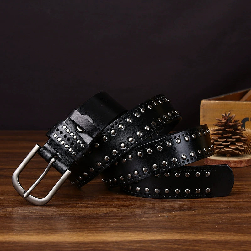 Rookstone – Studded Pin Buckle Leather Belt — Black