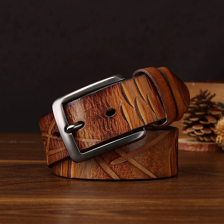 Cragford – Embossed Pin Buckle Leather Belt - Hilltop Nord