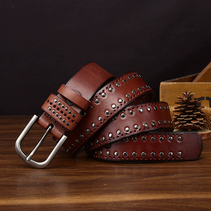 Rookstone – Studded Pin Buckle Leather Belt — Brown