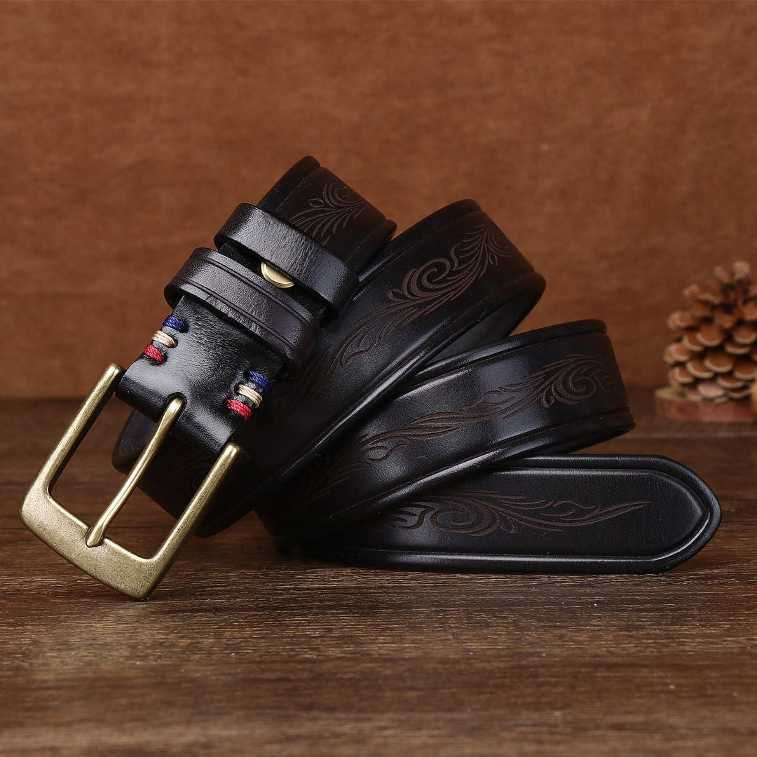 Bancroft – Engraved Copper Leather Belt - Hilltop Nord