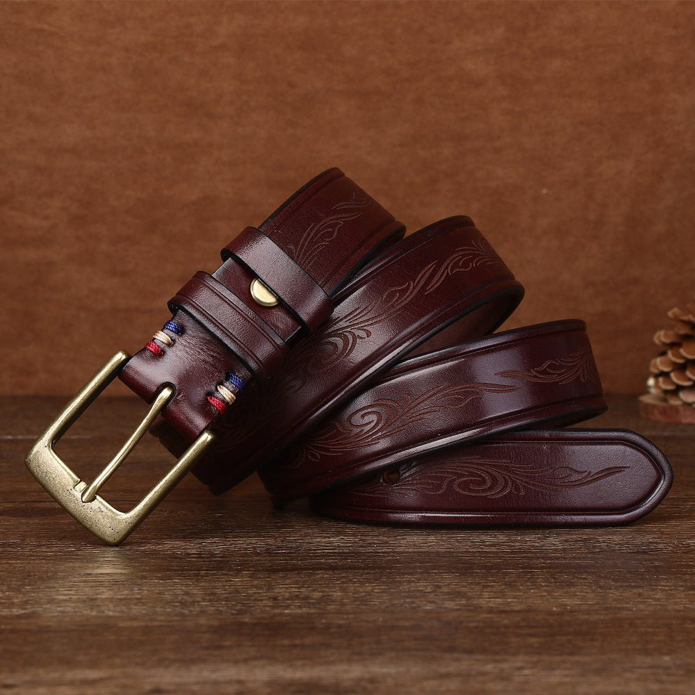 Bancroft – Engraved Copper Leather Belt - Hilltop Nord