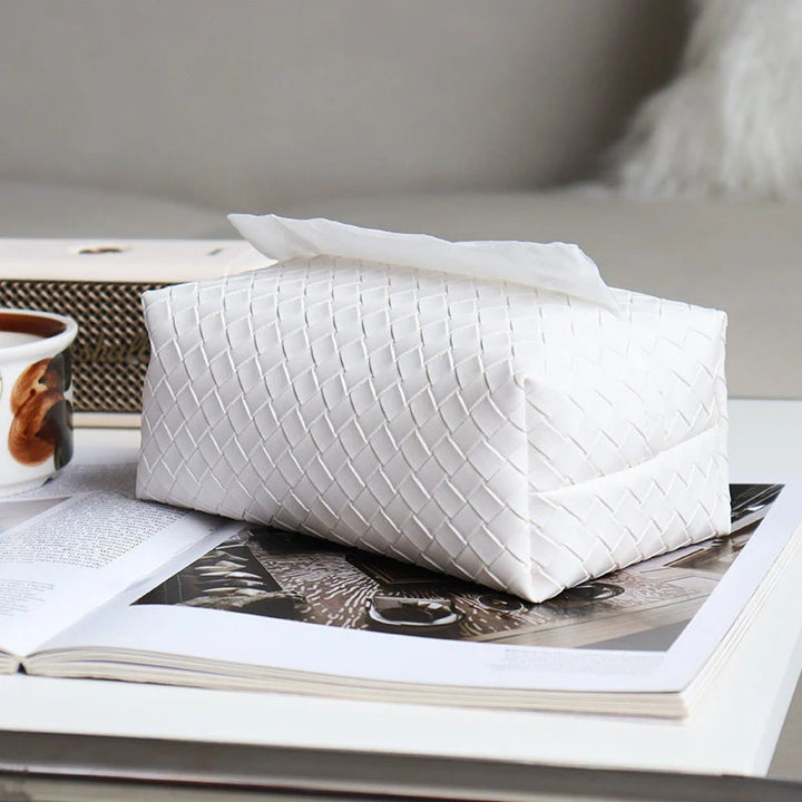 Woven Leather Tissue Box Holder