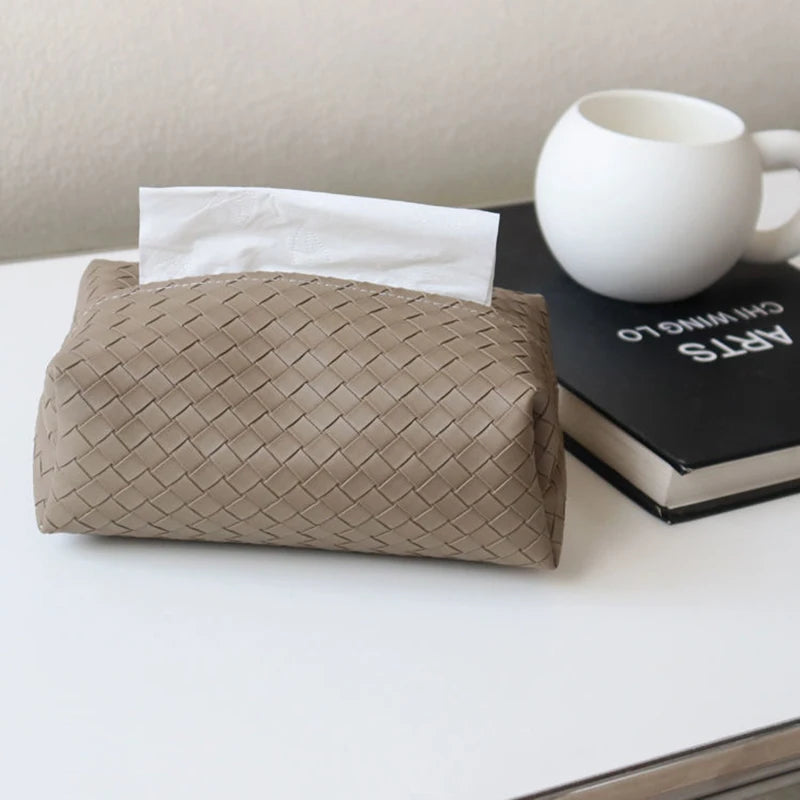 Woven Leather Tissue Box Holder