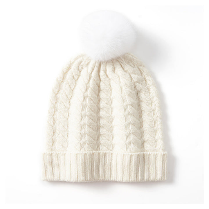 Avera Pom - Cashmere Cable Knit Beanie