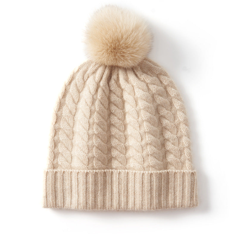 Avera Pom - Cashmere Cable Knit Beanie