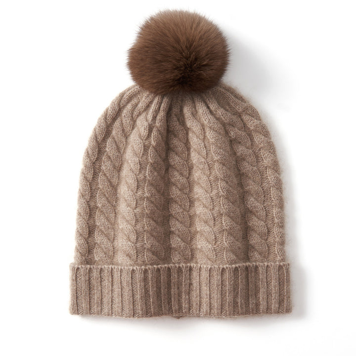 Avera Pom - Cashmere Cable Knit Beanie