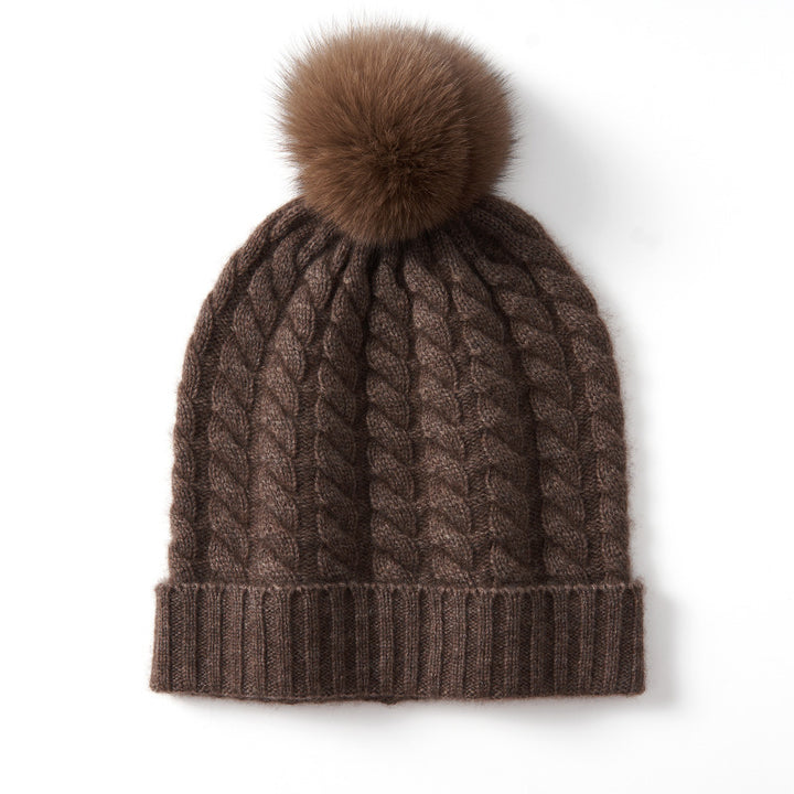 Avera Pom - Cashmere Cable Knit Beanie