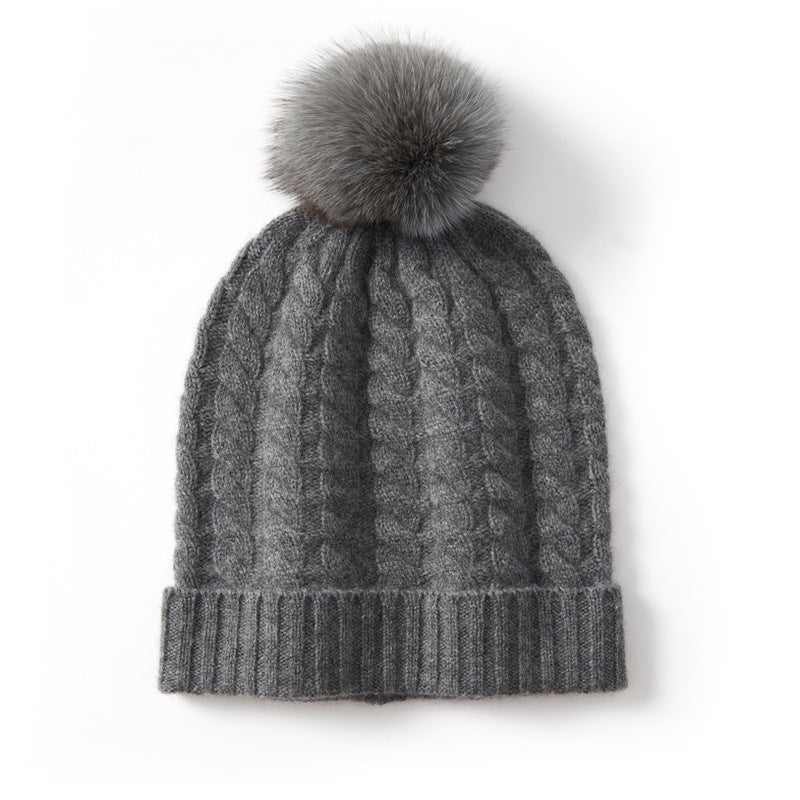 Avera Pom - Cashmere Cable Knit Beanie