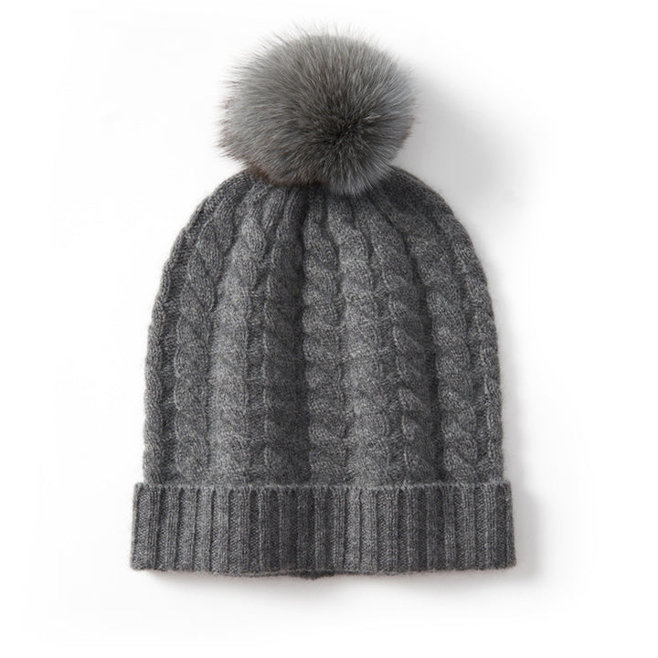 Avera Pom - Cashmere Cable Knit Beanie