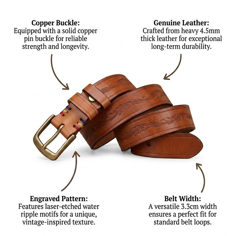 Bancroft – Engraved Copper Leather Belt infographic