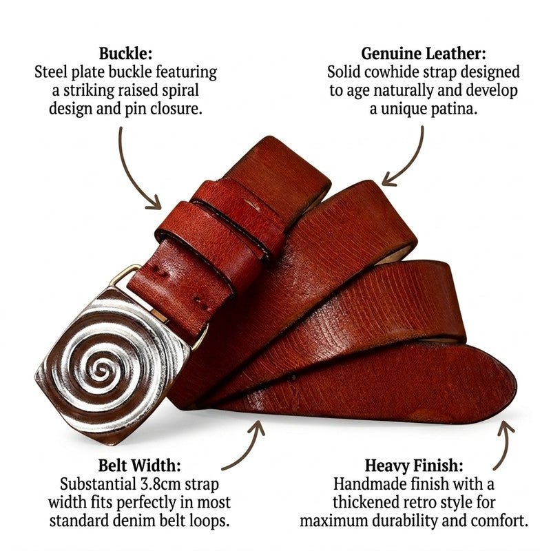 Boulderstep – Spiral Plate Leather Belt infographic