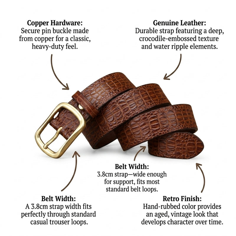Brae – Crocodile-Embossed Leather Belt infographic