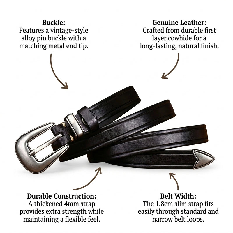 Dovetail – Slim Pin Buckle Leather Belt infographic