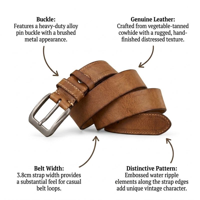 Gravelton – Distressed Pin Buckle Leather Belt infographic